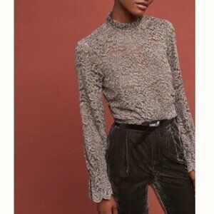 Anthropologie Eri + Ali NWT Taupe Brown Velvet Floral Lace Delano Top
